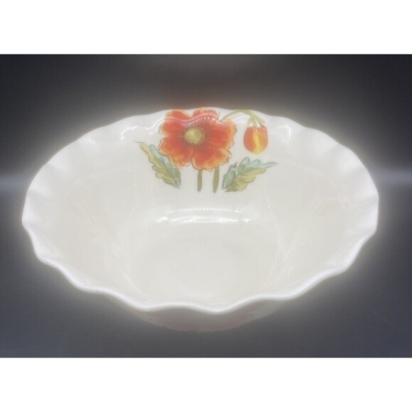 Maxcera WATER POPPY Orange Yellow Green Flower Large Scalloped Serving Bowl 12” - Picture 3 of 8